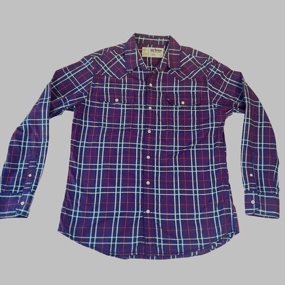 Urban Pipeline Button Shirt Men's Large Purple Plaid Pocket Skater Surfer Y2K - Picture 1 of 9